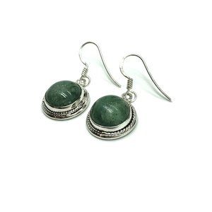 Womens Dangle Earrings Chakra Stone Green Aventurine - Sterling Silver